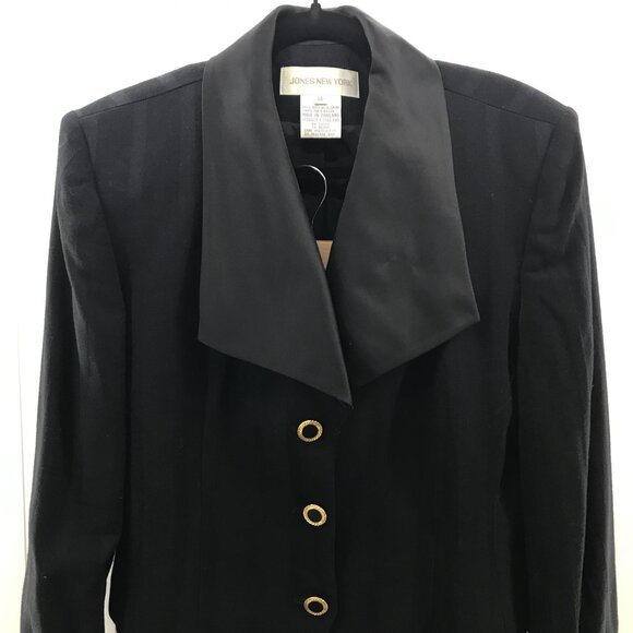 vintage Jones New York wool navy 2 piece skirt suit set size 14 - Picture 2 of 8